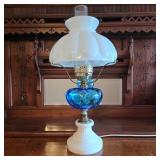 Vintage Blue / Milk Glass Table Lamp
