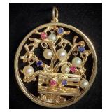 Large 14K Gold Charm Pendant 13.7g w Rubies