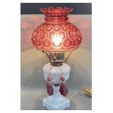 Vintage Milk Glass Lamp w/ Cranberry Flashed Moon