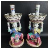 Pair Mottahedeh Style Epergnes with Chinoiserie