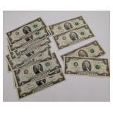 13 $2 BILLS: 9- 1976, 2- 1995 & 2- 2003