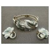 Vintage Clip on Earrings & Clamper Cuff Leaves