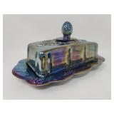 Vtg Indiana Glass Blue Carnival Butter Dish