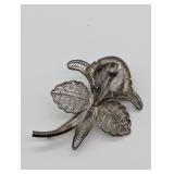ANTIQUE STERLING SILVER FILIGREE ORCHID BROOCH