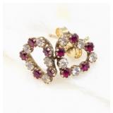 10K HEART RUBY & DIAMOND PEIRCED EARRINGS .10 CTW