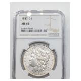 1887 MS62 MORGAN SILVER DOLLAR NGC