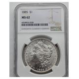 1885 MS62 MORGAN SILVER DOLLAR NGC