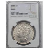 1885 O MS61 MORGAN SILVER DOLLAR NGC