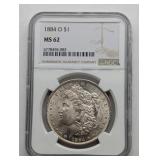 1884 O MS62 MORGAN SILVER DOLLAR NGC