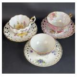 Trio of Tea Cups Violets are Mismatched