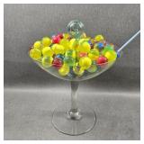 Large Martini Glass of Uranium Glass Marbles with