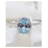 SZ. 8, 925 SILVER AQUAMARINE CZ STONE RING