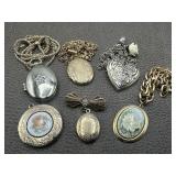 Vintage Lockets, Painted Porcelain Pendants,