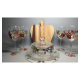 Apple Motif Hand Painted Glass Cheese Dome,