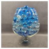 Large Glass of Blue & Clear 1 3/8" Marbles, 180ct