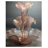 Fenton 4 Horn Vase Epergne Pink / Velva Rose