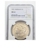 1921 MS61 MORGAN SILVER DOLLAR NGC