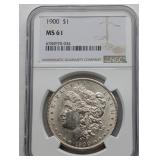 1900 MS61 MORGAN SILVER DOLLAR NGC
