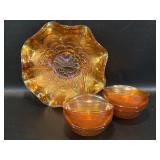 Marigold Carnival Glass: Imperial Pansy Bowl & 6