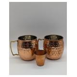 MOSCOW MULE HAMMERED CUPS & 1 SHOT GLASS