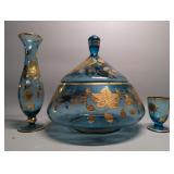 Bohemian Blue Crystal W/ Gold Floral Accents, Bud