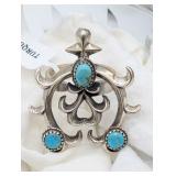 SZ. , STERLING SILVER TURQUOISE NAJA NATIVE