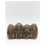 BRONZE FOUR WISE MONKEYS SYMBOLIC MOTIF. SEE HEAR