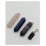 POINTED CRYSTAL GEMSTONE PENDANTS PINK QUARTZ,