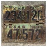 2 1939 Texas License Plates