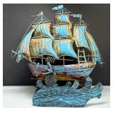 Vintage Moving Sailing Ship Music Box Copper