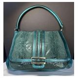 Kate Landry Teal Faux Python Bag Generous Size