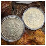 Two 1921 Morgan Silver Dollara