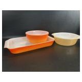 Fire King Orange Casserole Dish & Bowl + Peach