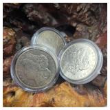Three 1921 Morgan Silver Dollars