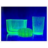 3 Pieces of Uranium Glass Flower Frog is Damaged