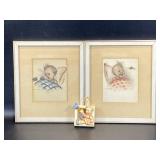 2 Vintage Hummel Baby Prints & Flitting Butterfly