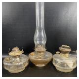 3 Glass Oil / Kerosene Lamps for Wall Brackets
