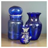 Trio of Cobalt Blue Glass