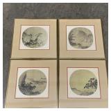 4 Framed Japanese Silk Screen Prints , Small