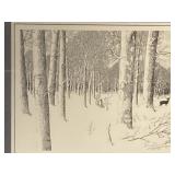 FRAMED PRINT DEER IN SNOWY WOODS