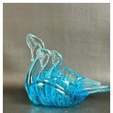 Trio of Blue Nesting Glass Swans