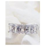 SZ. 8.25, 925 SILVER ZIRCON EMERALD CUT RING