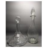 Two Heavy Glass Decanters (Stopper damaged on