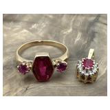 14K Spinel Diamonds Pendant & 14K Spinel Ring