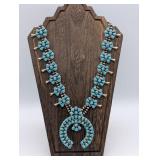 STERLING SILVER TURQUOISE SQUASH BLOSSEM LARGE