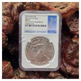 NGC 2016 MS70 First Day of Issue Silver Eagle