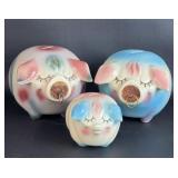 Trio of Mid Century Corky Pigs Banks