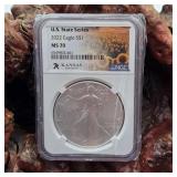 NGC 2022 MS70 Silver Eagle Kansas