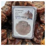 NGC 2022 MS70 Silver Eagle Massachusetts