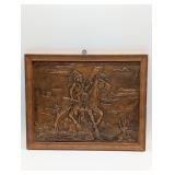 EMBOSSED COPPER ART NATIVE AMERICAN RIDING A